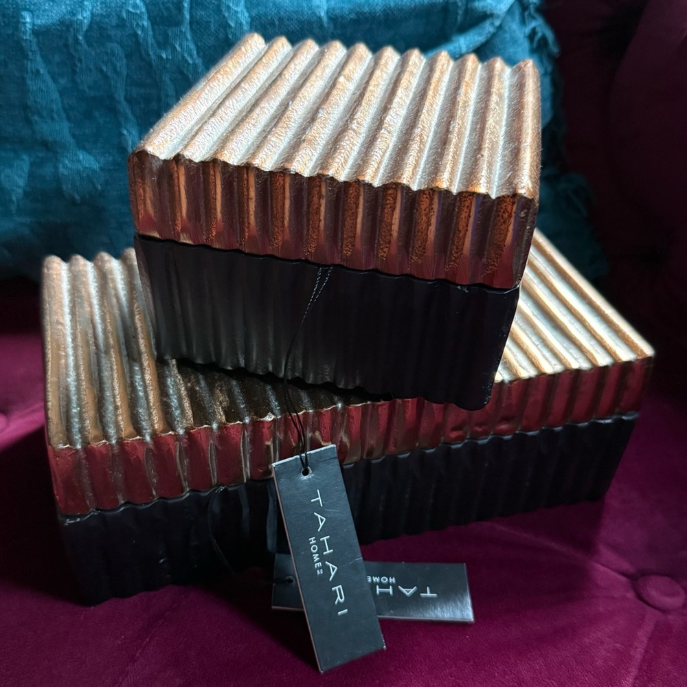 Tahari Home - Fluted Bronze and Black Metal Box Storage Set